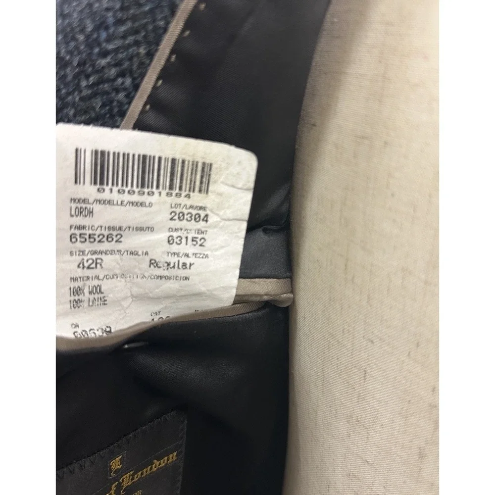 Patrick James Harris Tweed Blazer 42R Blue Gray Herringbone Wool Sport Coat EUC